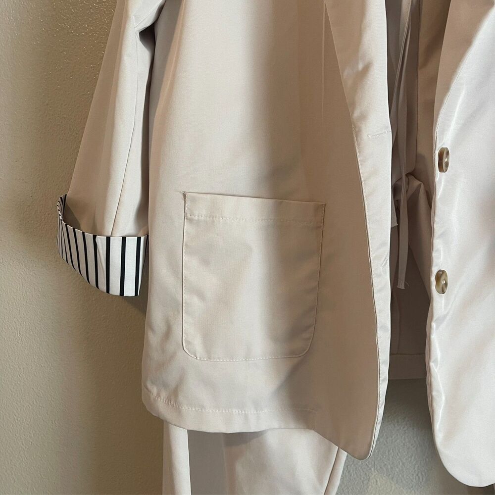Women's Cream 2-pc Set Oversized Blazer Wide Leg Pants XXL Boss Lady Office Chic - Picture 3 of 9